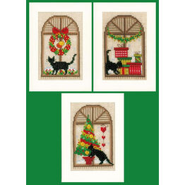 Christmas Atmosphere Cat Themed Cross Stitch Card Kits (Set of 3)