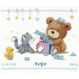 Bear &amp; Present Birth Sampler Cross Stitch Kit