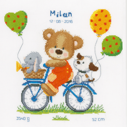 Cycling Bear Cross Stitch Birth Record Kit