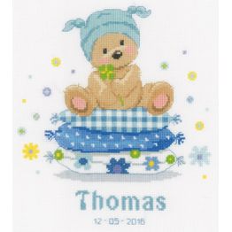 Bear On Pillow Cross Stitch Birth Record Kit