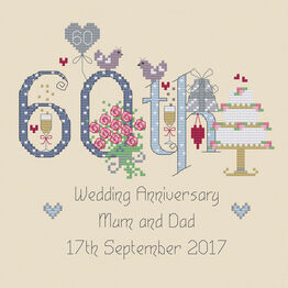 60th Diamond Wedding Anniversary Numbers Cross Stitch Kit