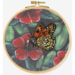 Orange Butterfly Cross Stitch Hoop Kit