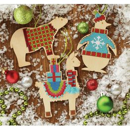 Wooden Animal Ornaments Cross Stitch Kit (set of 3)