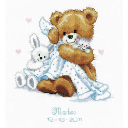 Teddy & Blanket Birth Record Cross Stitch Kit