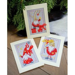 Christmas Gnomes 2 Cross Stitch Christmas Card Kits (Set of 3)