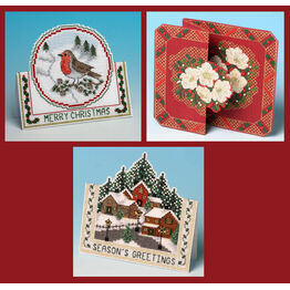 3D Christmas Cross Stitch Card Kits Set 2 - Christmas Robin, Christmas Village & Christmas Rose
