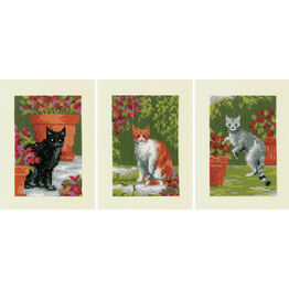 Cats Between Flowers Cross Stitch Card Kits (Set Of 3)