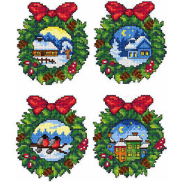 Christmas Wreath Cross Stitch Ornaments Kit (Set of 4)