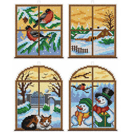 Winter Window Cross Stitch Ornaments Kit (Set of 4)