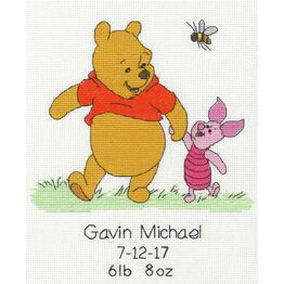 Winnie The Pooh Strolling Birth Record Cross Stitch Kit