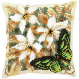 Green Butterfly Chunky Cross Stitch Cushion Panel Kit
