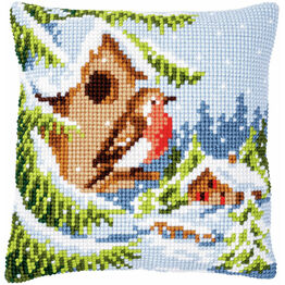 Robin In Winter Chunky Cross Stitch Cushion Panel Kit