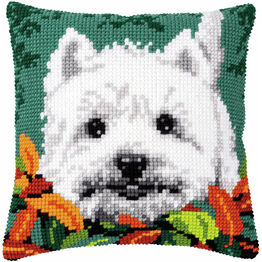 Westie Between Leaves Chunky Cross Stitch Cushion Panel Kit
