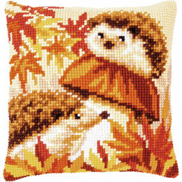 Hedgehogs On Mushroom Chunky Cross Stitch Cushion Panel Kit