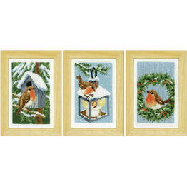 Robins In Winter Miniatures Set Of 3 Cross Stitch Kits
