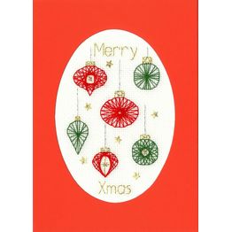Red &amp; Green Christmas Baubles Cross Stitch Card Kit