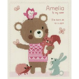 Cute Animal Friends Birth Sampler Cross Stitch Kit