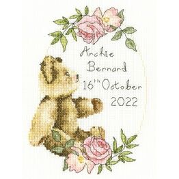 Victorian Teddy Bear Birth Sampler Cross Stitch Kit