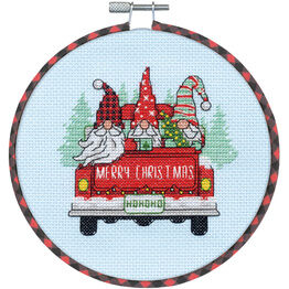 Red Truck Gnomes Cross Stitch Hoop Kit