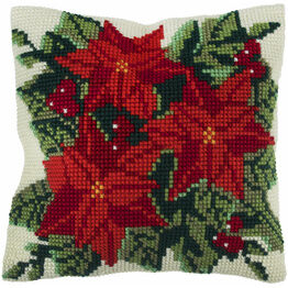Poinsettia Chunky Cross Stitch Cushion Cover Kit