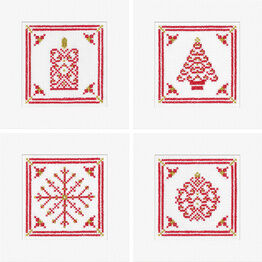 Red and Gold Filigree Collection Cross Stitch Christmas Card Kits - Set Of 4