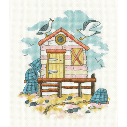 Pink Beach Hut cross stitch kit