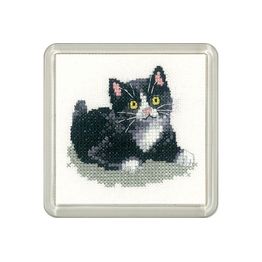 Little Friends Black &amp; White Kitten Coaster Cross Stitch Kit