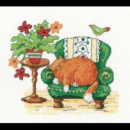 Sleeping Cat cross stitch kit by Karen Carter