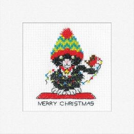 Black Cat Christmas Lights Greeting Card Cross Stitch Kit