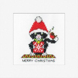 Black Cat Santa Hat Greeting Card Cross Stitch Kit