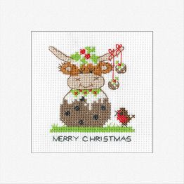 Highland Christmas Pudding Christmas Card Cross Stitch Kit