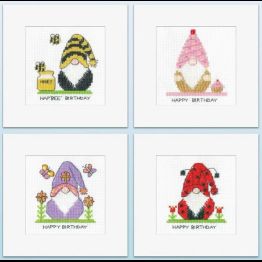 Gonk Birthday Cross Stitch Card Kits - Set Of 4