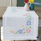 Pink And Blue Flowers Cross Stitch Table Runner Kit additional 1