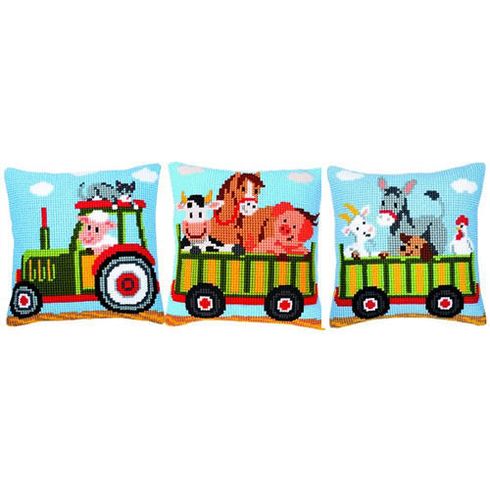 Cushion Panel Chunky Cross Stitch Kit - Tractor