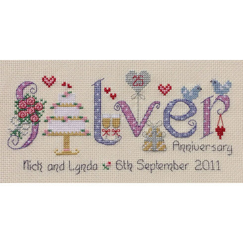 Silver Wedding 25th Anniversary Word Sampler Cross Stitch Kit
