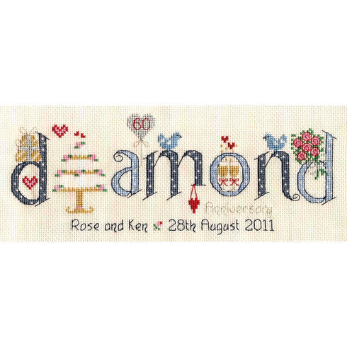 Diamond Wedding 60th Anniversary Word Cross Stitch Sampler Kit
