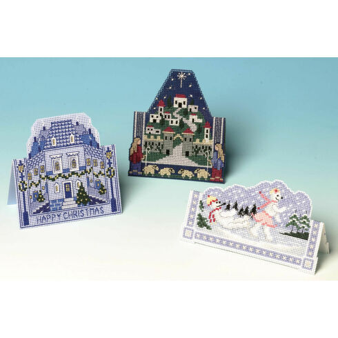 Blue Christmas Cards 3D Cross Stitch Selection Pack (3 Cards)