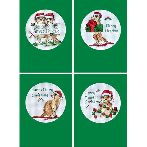 Seasonz Greetingz Meerkat Christmas Card Cross Stitch Kits (Set Of 4)
