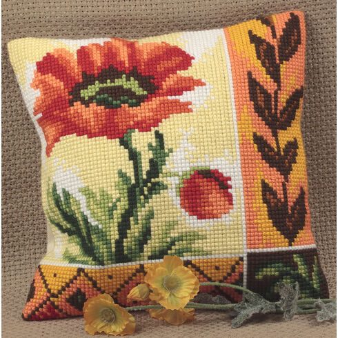 New Poppy Cushion Panel Cross Stitch Kit