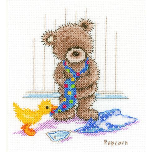 Popcorn Bear &amp; Tie Cross Stitch Kit