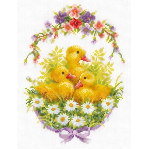 Ducklings With Daisies III Cross Stitch Kit