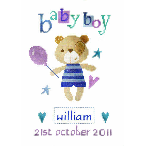 Madison Bear Boy Birth Sampler Cross Stitch Kit
