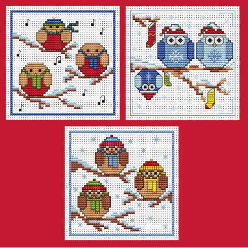 Rockin' Robins & Owls Cross Stitch Christmas Card Kits - Set Of 3