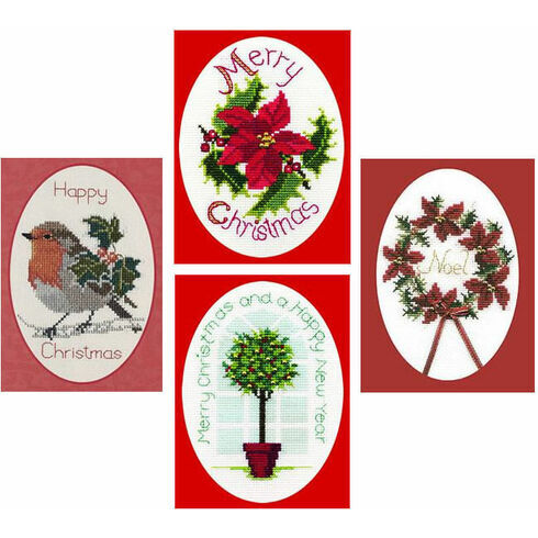 Holly Collection Set Of 4 Christmas Card Cross Stitch Kits