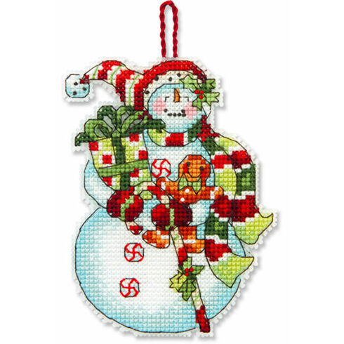 Snowman With Sweets Ornament Cross Stitch Kit
