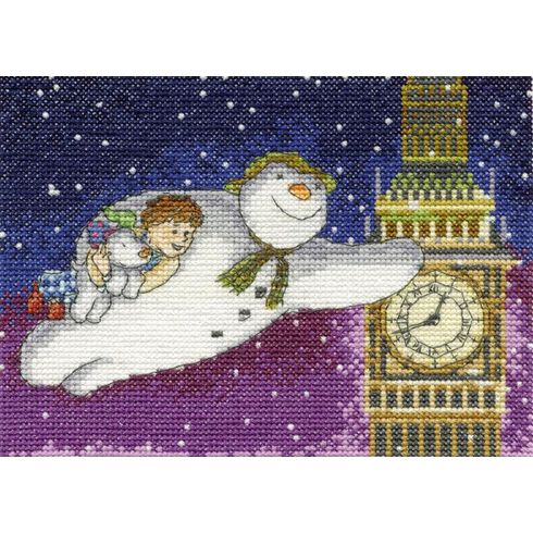 Snowman &amp; The Snowdog Flying Past Big Ben Cross Stitch Kit