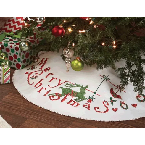 Merry Christmas Fleece Tree Skirt Cross Stitch Kit