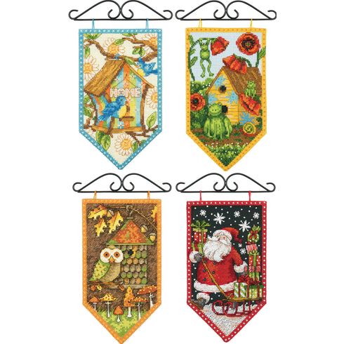 Set Of 4 Seasonal Banner Cross Stitch Kits