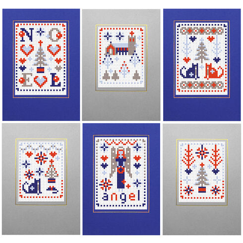 Xmas Blue Cross Stitch Card Kits (Set of 6)