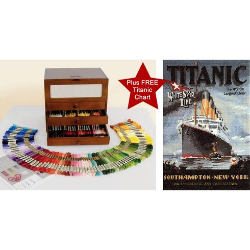 DMC Wooden Collectors Box With 150 Skeins Of Thread Plus FREE Titanic Chart